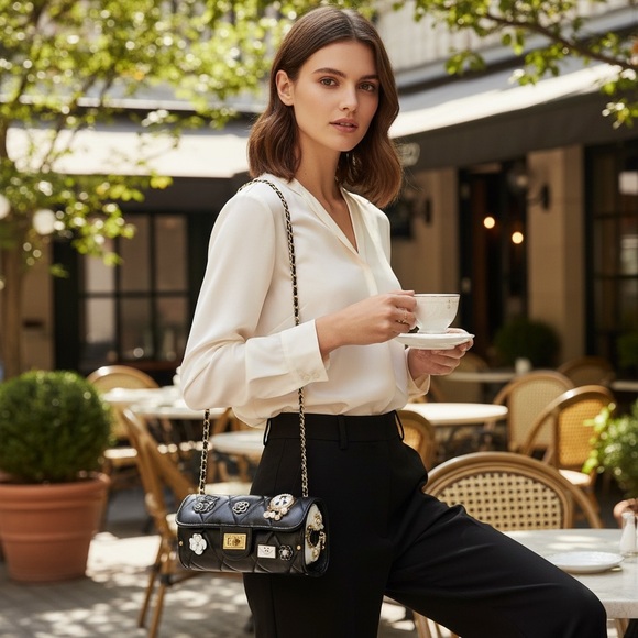 Black Lucky Charms Quilted Cylinder Shoulder Crossbody Bag - Picture 5 of 15